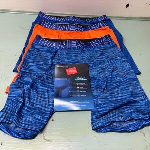 3pk mens small HANES boxer briefs xtemp stay cool, blue/orange